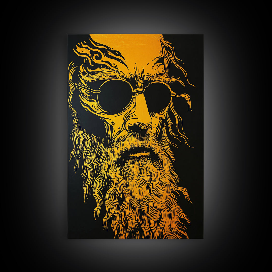 Odin Norse God Canvas Gold Canvas Print, Viking Mythology Wall Art, Real Wood Frame, Ancient Warrior Norse Decor For Home