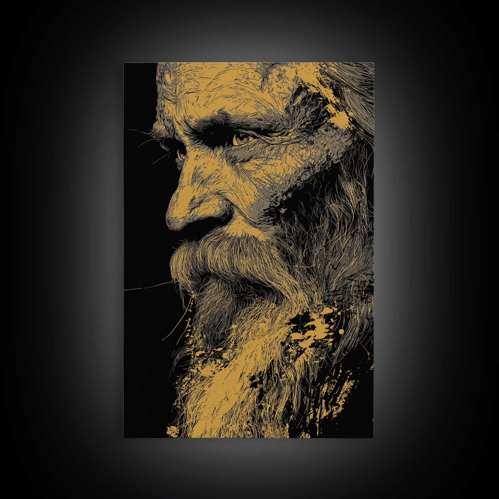 Odin Warrior God Canvas Gold Canvas Print, Norse Mythology Inspired Art, Real Wood Frame, Viking Legend Wall Decor Statement