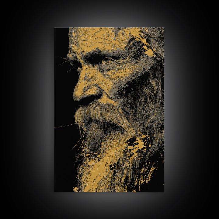 Odin Warrior God Canvas Gold Canvas Print, Norse Mythology Inspired Art, Real Wood Frame, Viking Legend Wall Decor Statement