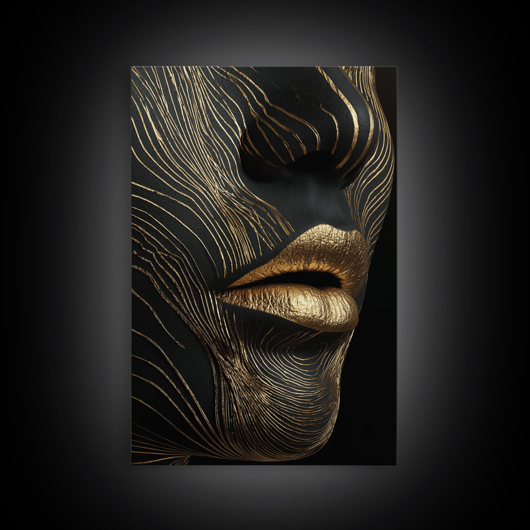Ancient Marble God Sculpture, Cracked Stone Design, Canvas Gold Art, Mythology Wall Decor, Real Wood Frame, Regal Classic Print