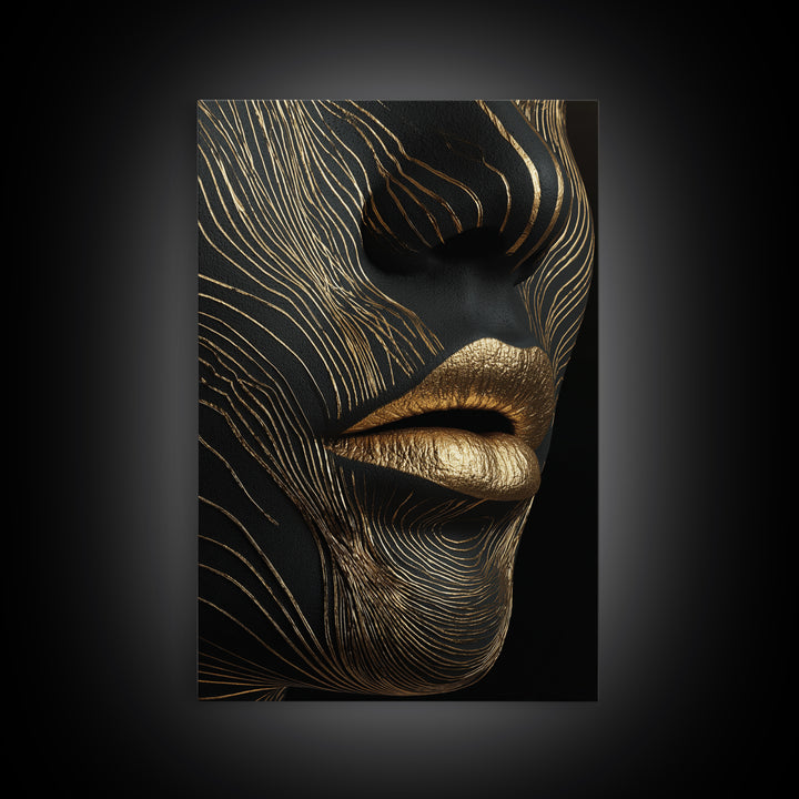 Ancient Marble God Sculpture, Cracked Stone Design, Canvas Gold Art, Mythology Wall Decor, Real Wood Frame, Regal Classic Print