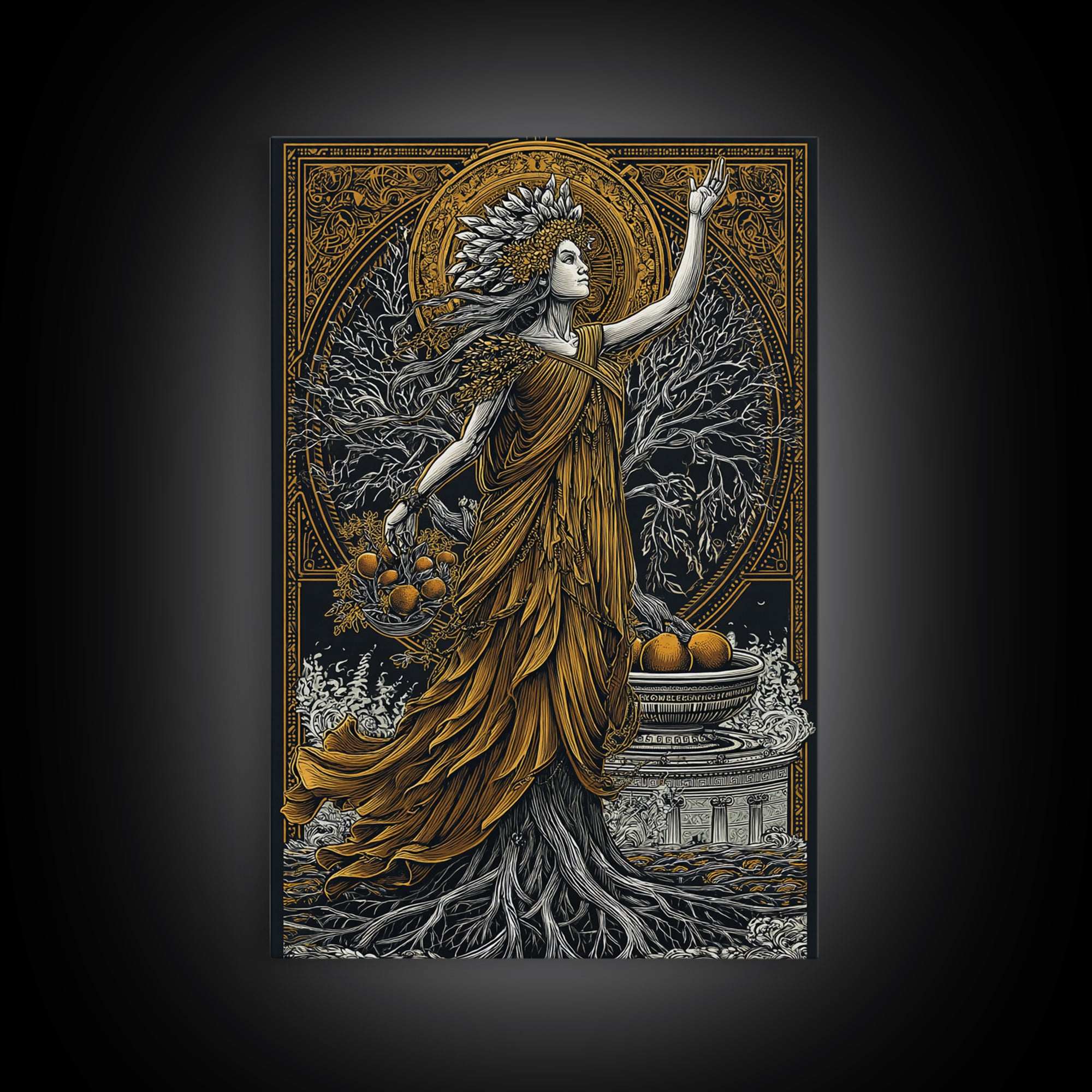 Persephone Canvas Gold Canvas Print, Goddess Of Spring And Underworld Art, Mythology Wall Decor, Real Wood Framed Artwork
