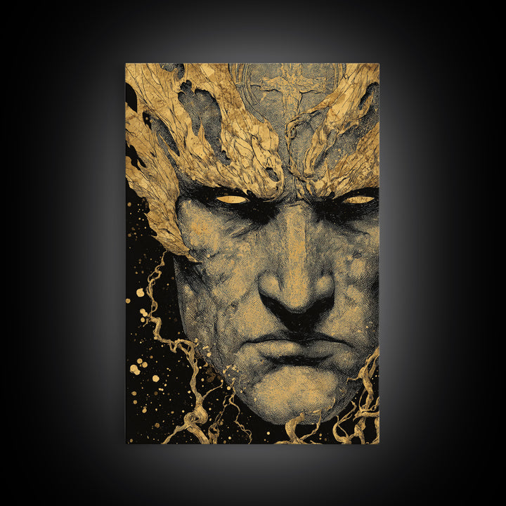 Prometheus Mythological Titan Canvas Gold Canvas Print, Fire Bringer Greek Myth Canvas Gold Art, Real Wood Frame Ancient Legend Decor