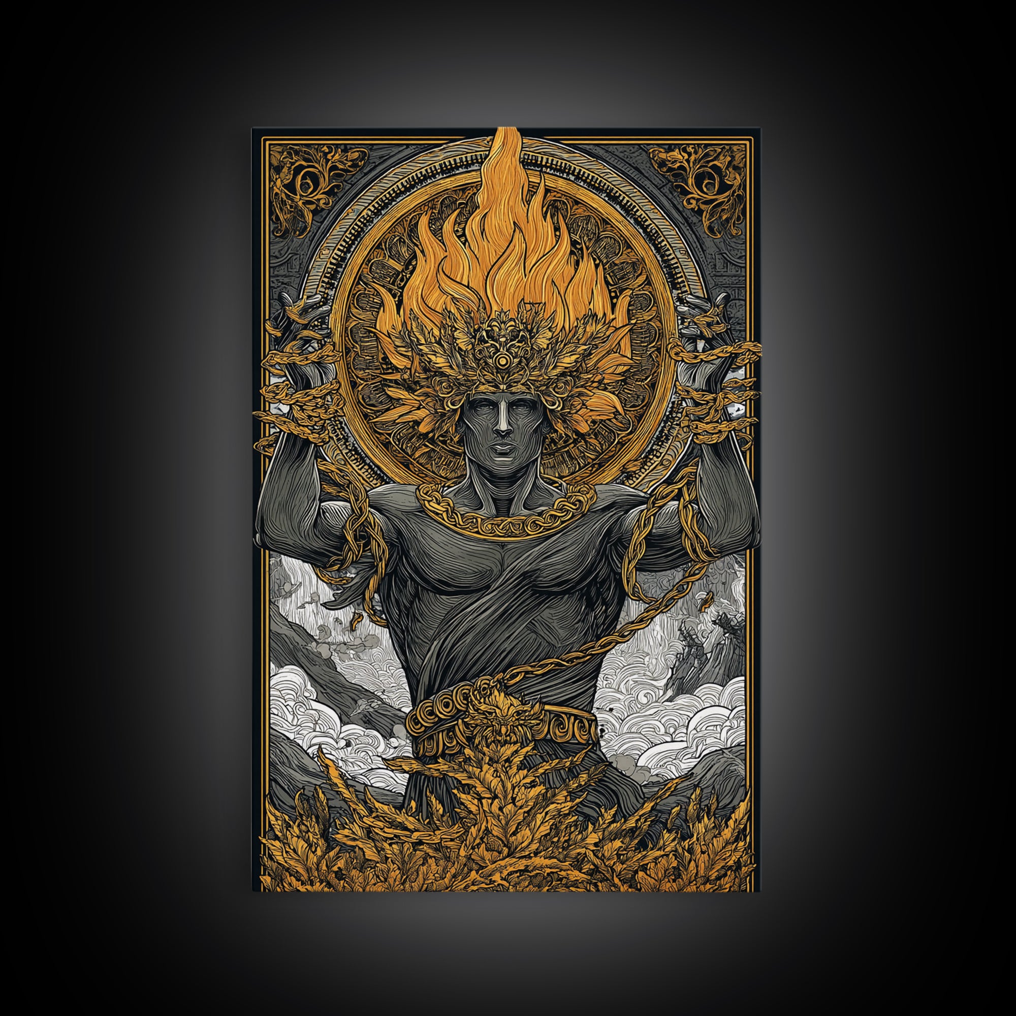Prometheus Canvas Gold Canvas Print, Mythology Wall Art, Real Wood Frame, Luxury Canvas Artwork, Ancient Greek Decor