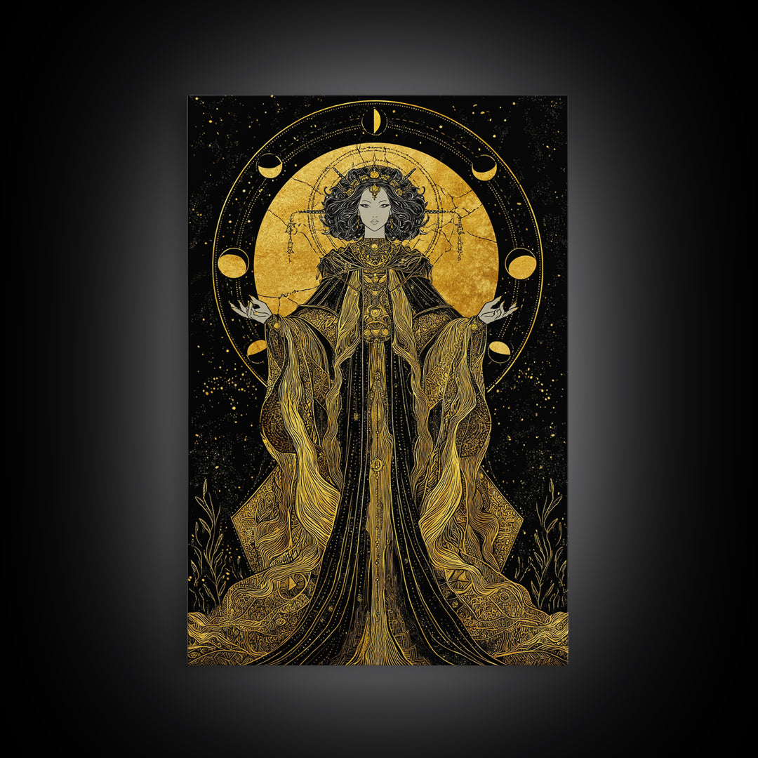 Hecate Canvas Gold Canvas Print, Goddess Of Magic Art, Real Wood Frame, Mythology Wall Decor, Ancient Luxury Artwork