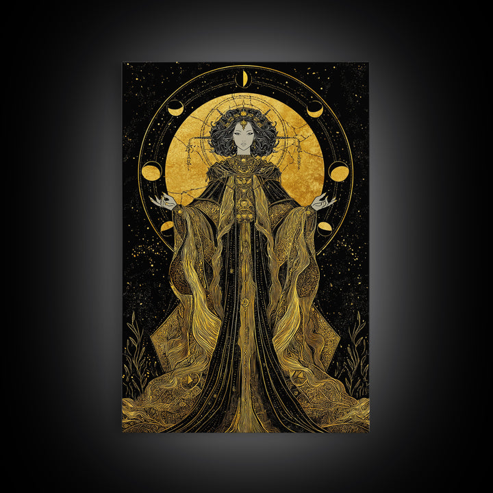 Hecate Canvas Gold Canvas Print, Goddess Of Magic Art, Real Wood Frame, Mythology Wall Decor, Ancient Luxury Artwork