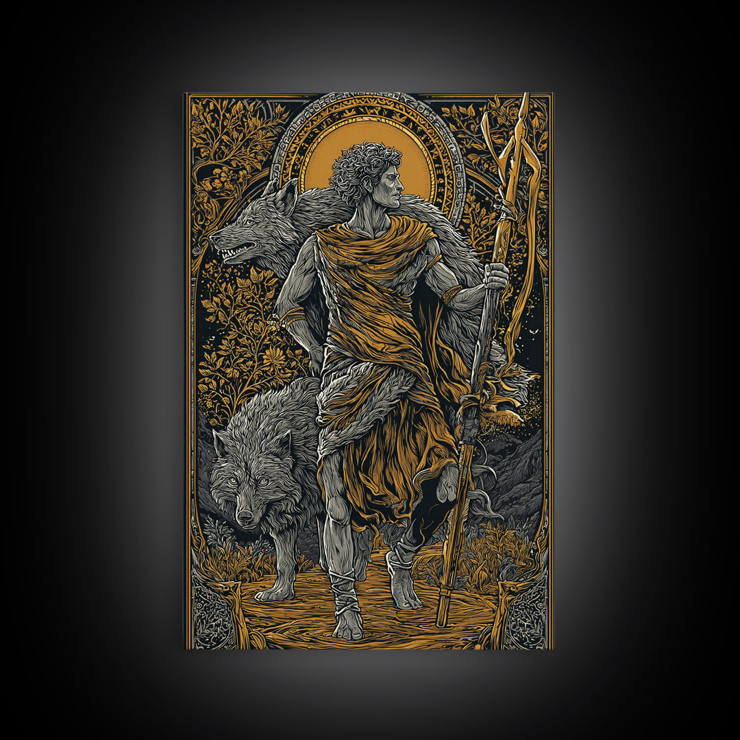 Romulus Canvas Gold Canvas Print, Roman Mythology Art, Real Wood Frame, Warrior Wall Decor, Luxury Canvas Artwork