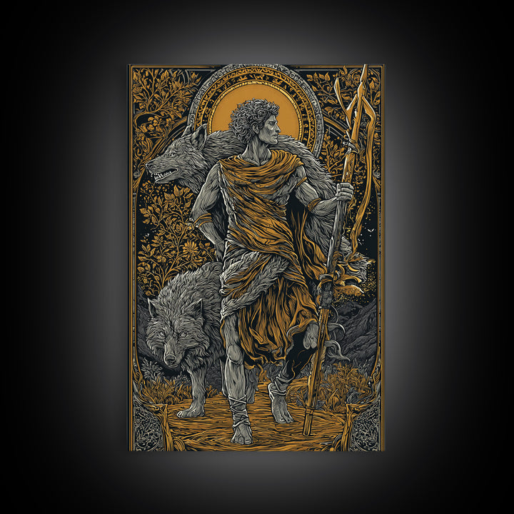 Romulus Canvas Gold Canvas Print, Roman Mythology Art, Real Wood Frame, Warrior Wall Decor, Luxury Canvas Artwork