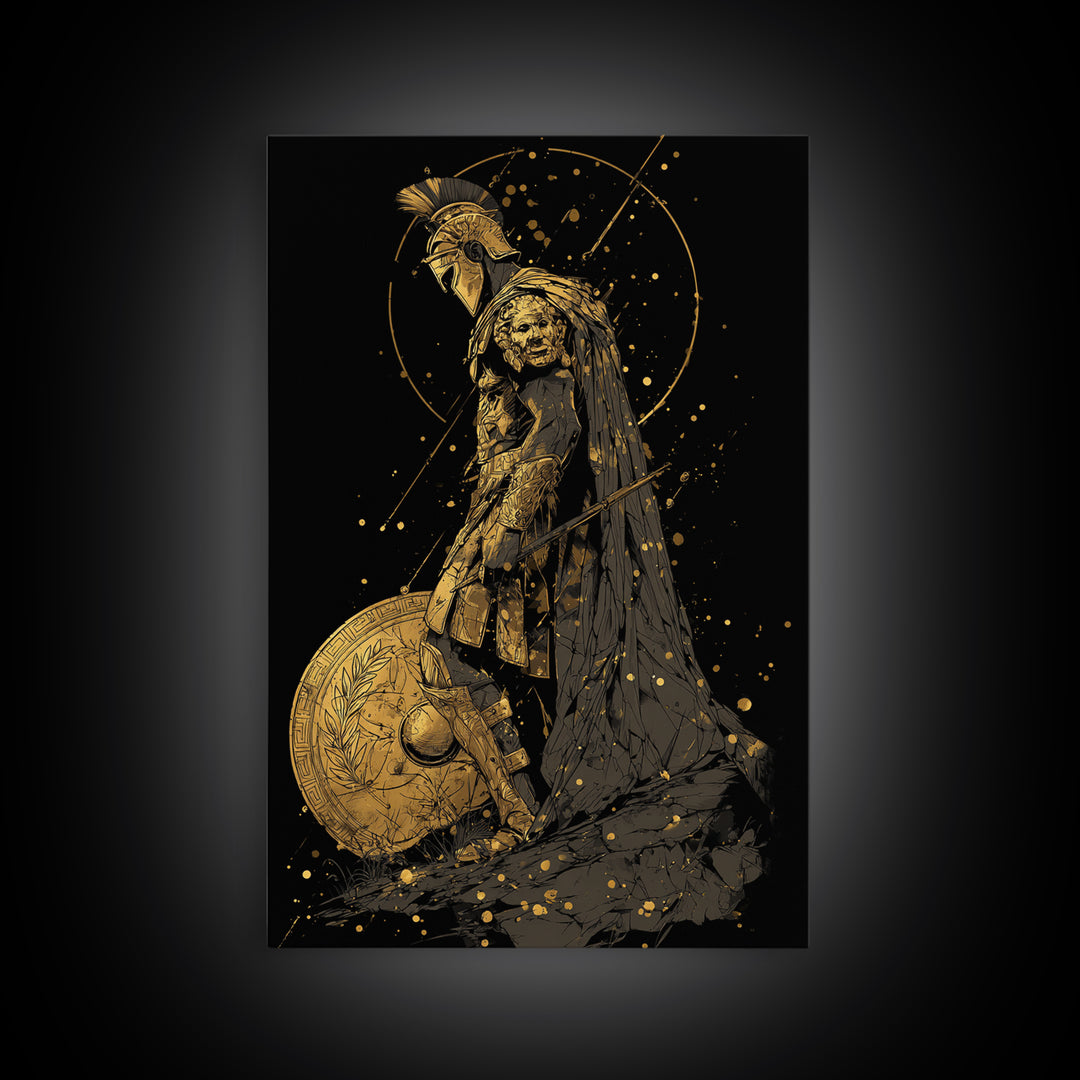 Mars Warrior Canvas Gold Canvas Print, Roman God Art, Real Wood Frame, Ancient Battle Decor, Mythology Canvas Artwork