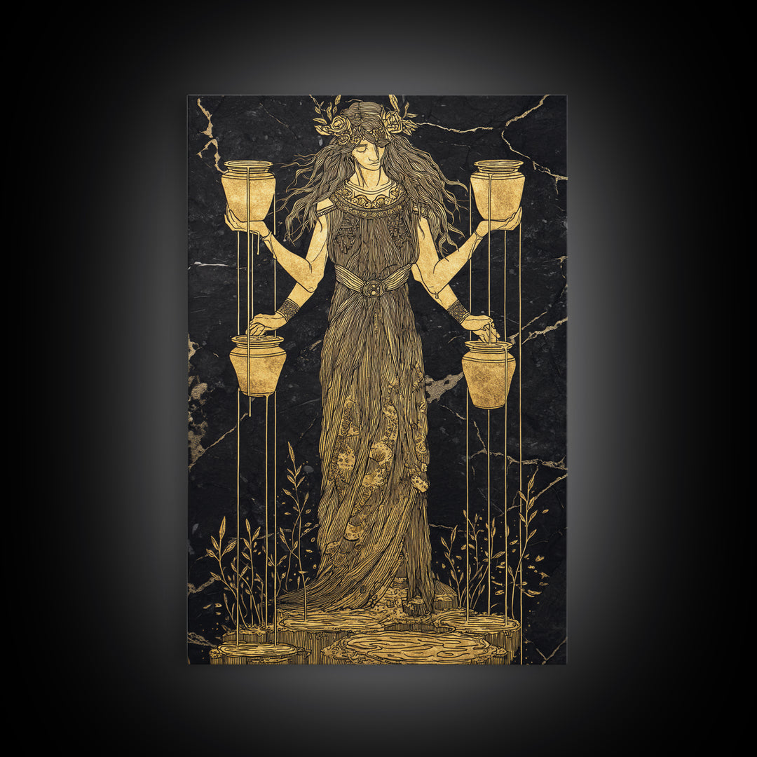 Divine Water Bearer Canvas Gold Canvas Print, Celestial Mythology Art, Astrology Wall Decor, Real Wood Frame, Elegant Gift