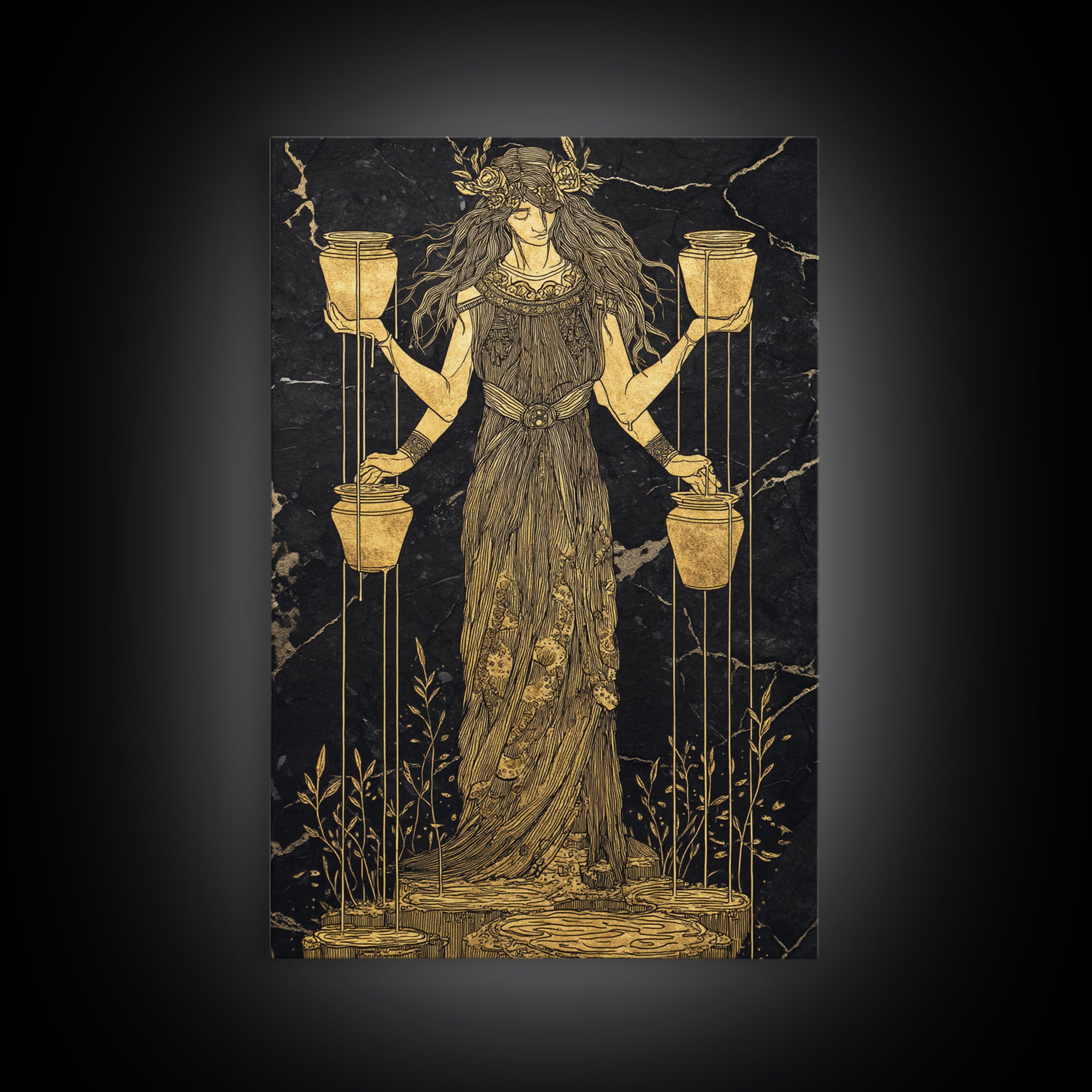 Divine Water Bearer Canvas Gold Canvas Print, Celestial Mythology Art, Astrology Wall Decor, Real Wood Frame, Elegant Gift