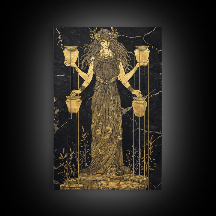 Divine Water Bearer Canvas Gold Canvas Print, Celestial Mythology Art, Astrology Wall Decor, Real Wood Frame, Elegant Gift