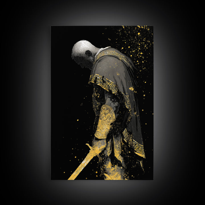 Roman General Canvas Gold Art, Historical Wall Print, Luxury Myth Inspired Home Decor, Collectible Ancient Artwork, Real Wood Frame