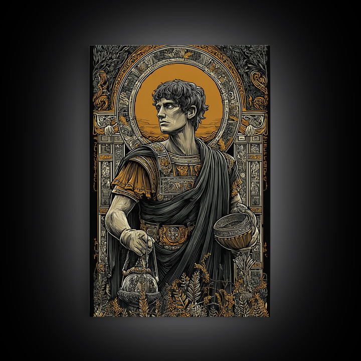 Imperial Roman Canvas Gold Canvas Print, Regal Warrior Wall Art, Historical Luxury Decor, Ancient Hero Artwork, Real Wood Frame
