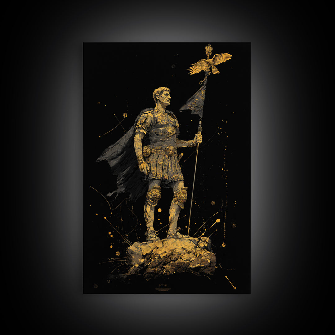 Roman General Holding Standard, Canvas Gold Canvas Print, Classical History Inspired Wall Decor, Real Wood Frame