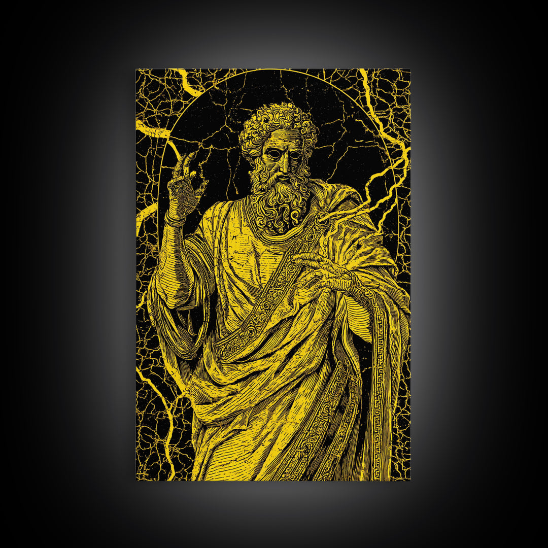 Divine Ruler Canvas Gold Canvas Print, Classical God Wall Art, Ancient Power Decor, Luxury Mythology Artwork, Real Wood Frame