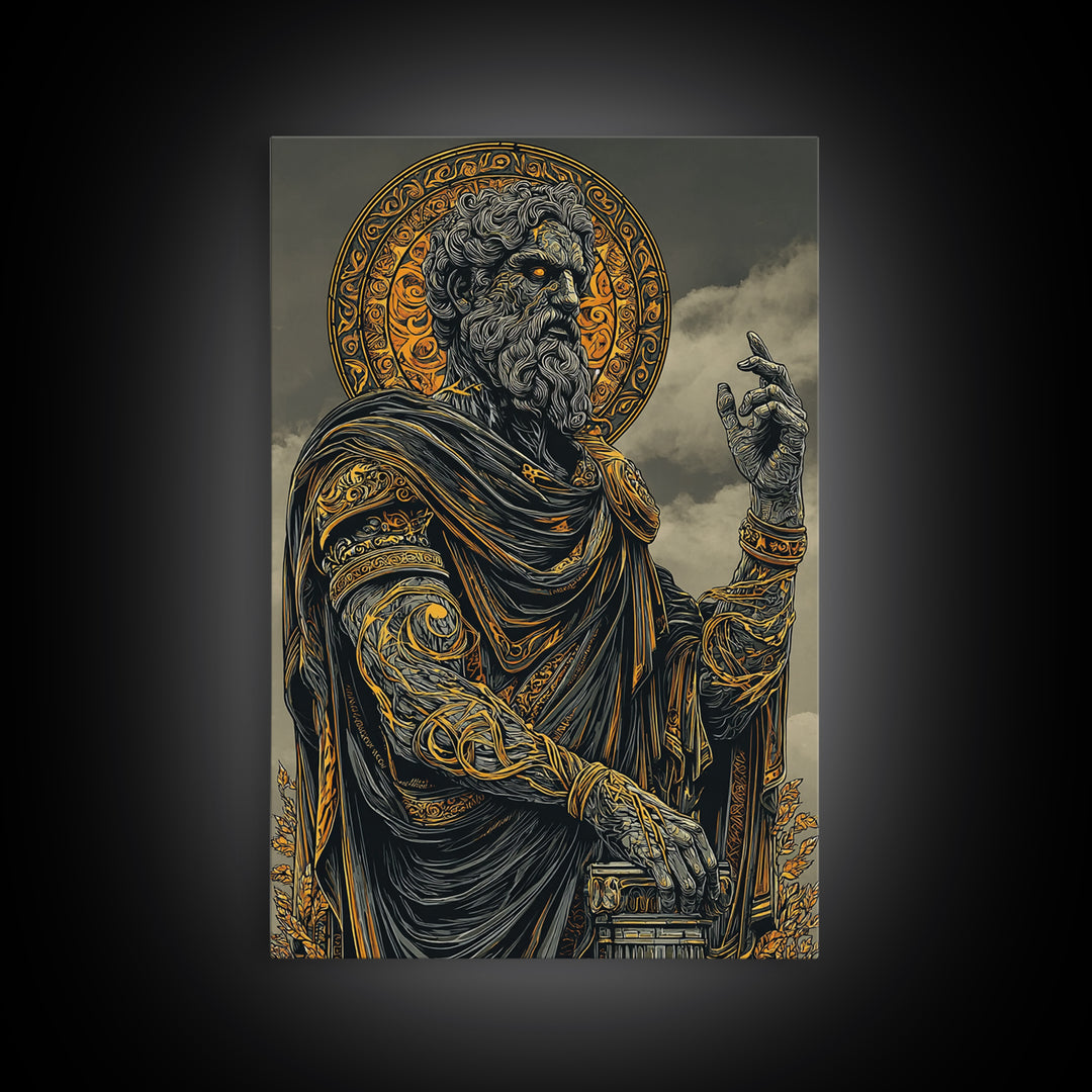 Olympian Deity Canvas Gold Art, Ancient Mythology Wall Print, Power And Strength Decor, Luxury Canvas Artwork, Real Wood Frame