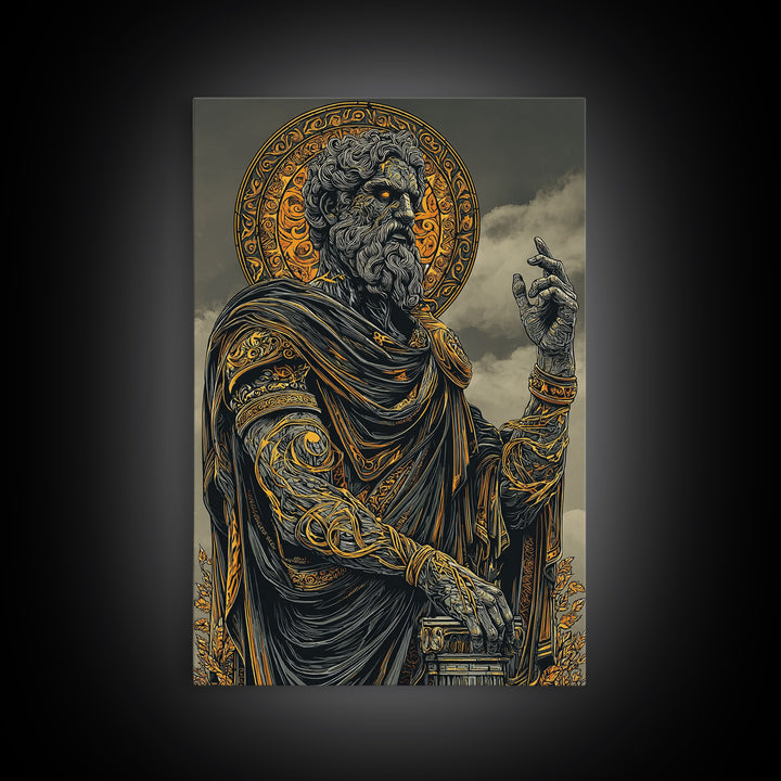 Olympian Deity Canvas Gold Art, Ancient Mythology Wall Print, Power And Strength Decor, Luxury Canvas Artwork, Real Wood Frame