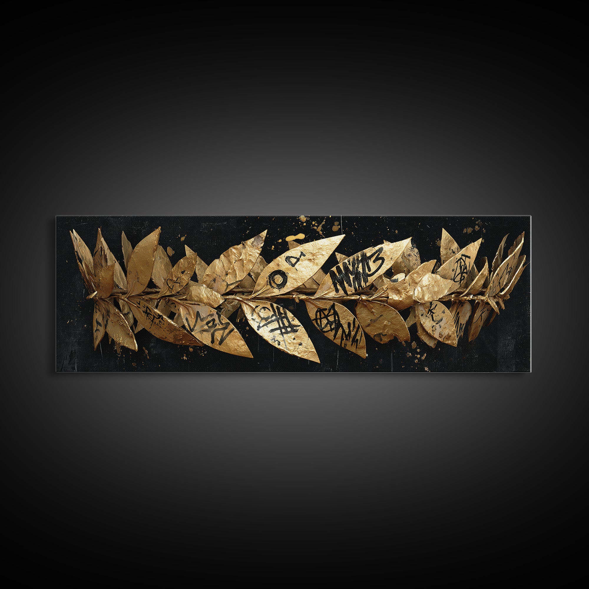 Laurel Wreath Crown, Ancient Greek Symbol Of Victory Decorative Wall Artwork, Gold Canvas Print, Real Wood Frame Decor