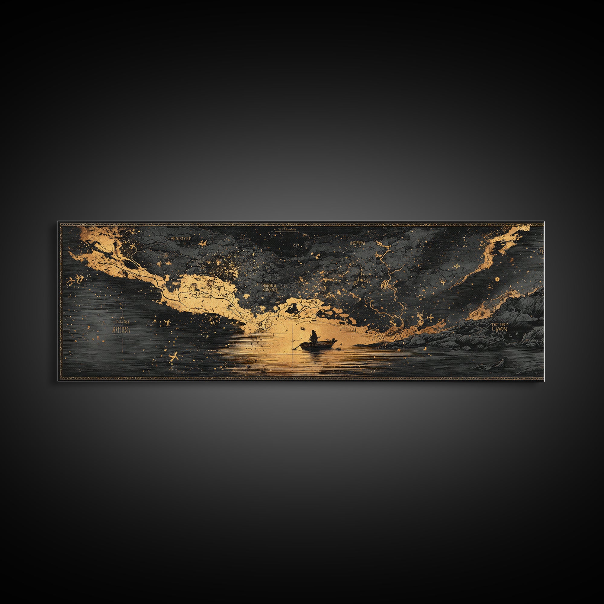 Celestial Map Artwork, Mythological Constellation And Ancient Sky Design, Gold Canvas Print, Real Wood Frame Wall Decor