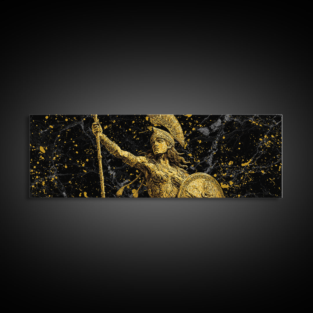 Athena Goddess Of Wisdom And War, Ancient Greek Gold Canvas Print, Mythology Warrior Wall Art, Real Wood Frame