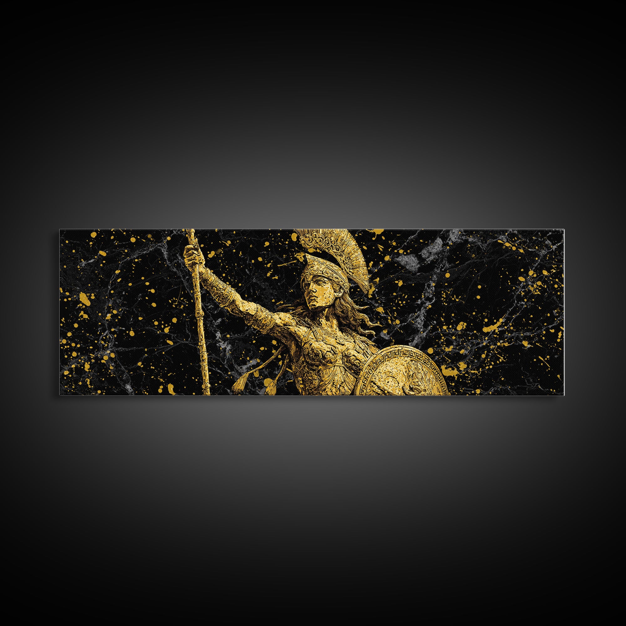 Athena Goddess Of Wisdom And War, Ancient Greek Gold Canvas Print, Mythology Warrior Wall Art, Real Wood Frame