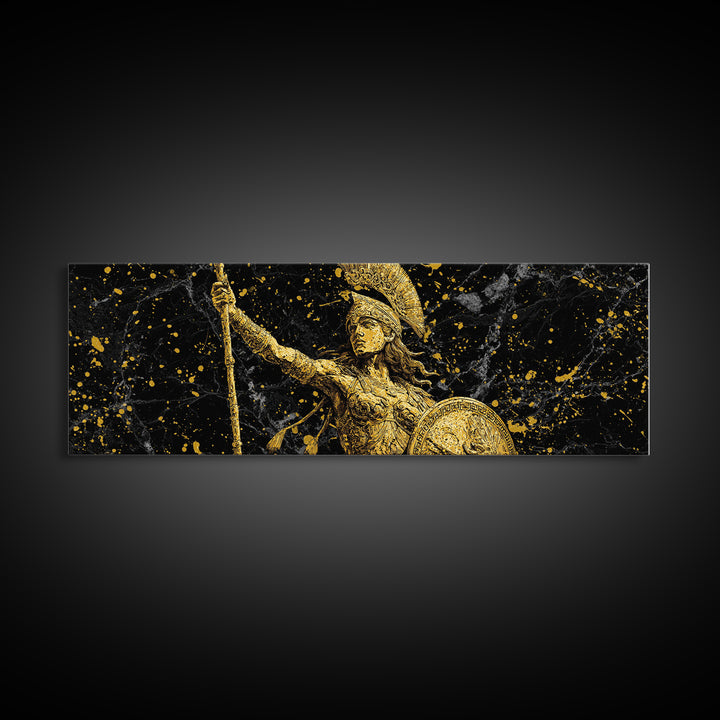 Athena Goddess Of Wisdom And War, Ancient Greek Gold Canvas Print, Mythology Warrior Wall Art, Real Wood Frame