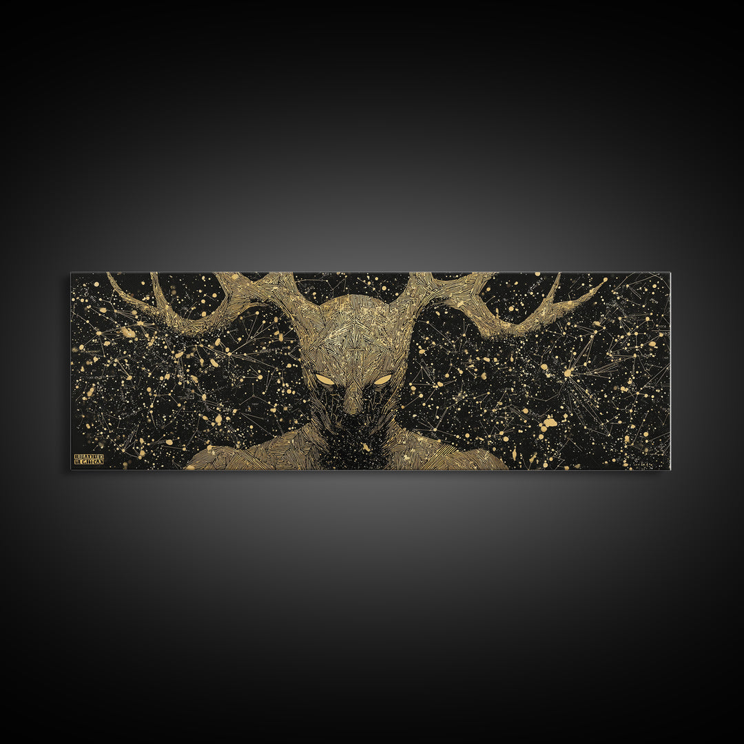 Crius Titan Of Constellations, Mythology Illustration Gold Canvas Print, Greek Titan Wall Art, Real Wood Frame