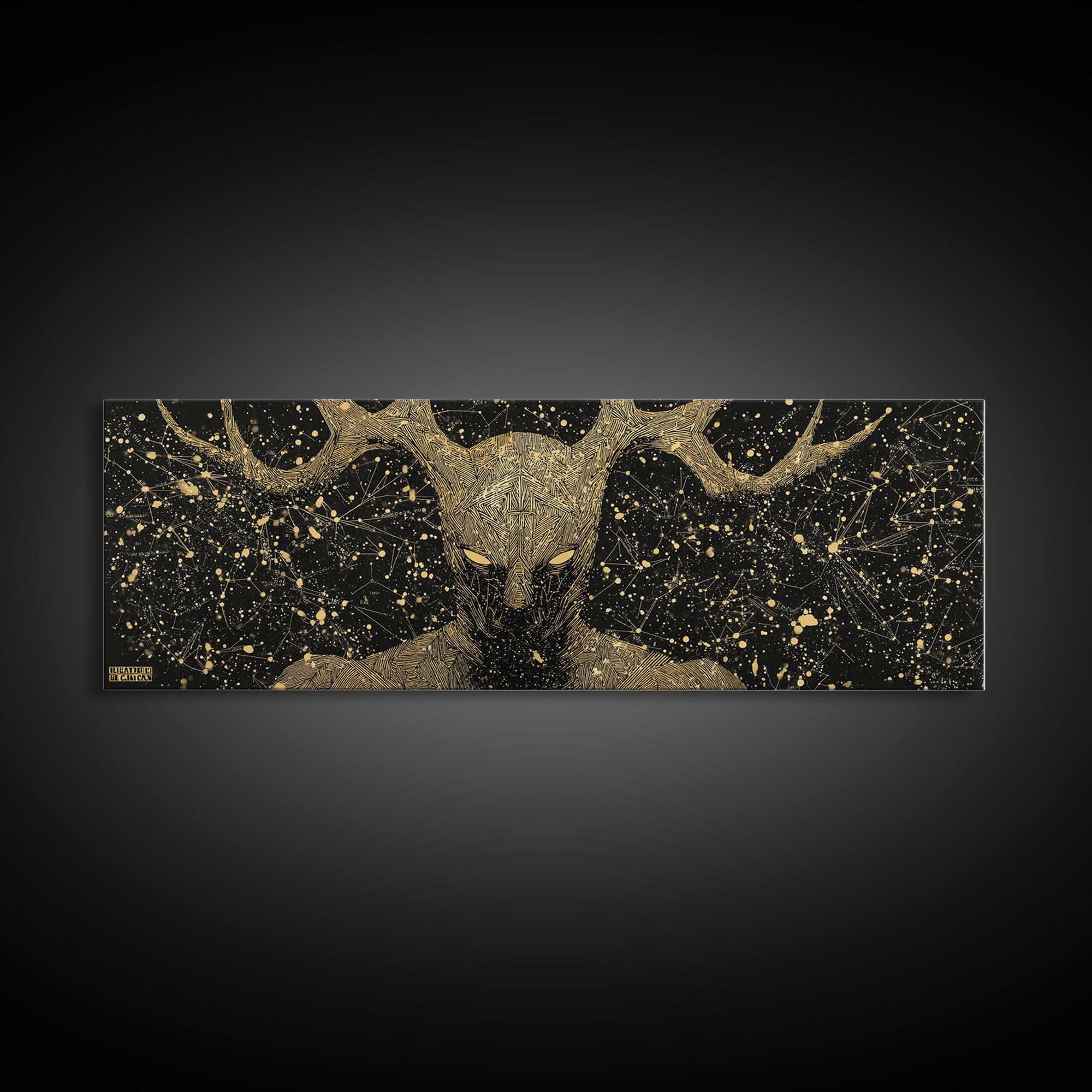 Crius Titan Of Constellations, Mythology Illustration Gold Canvas Print, Greek Titan Wall Art, Real Wood Frame