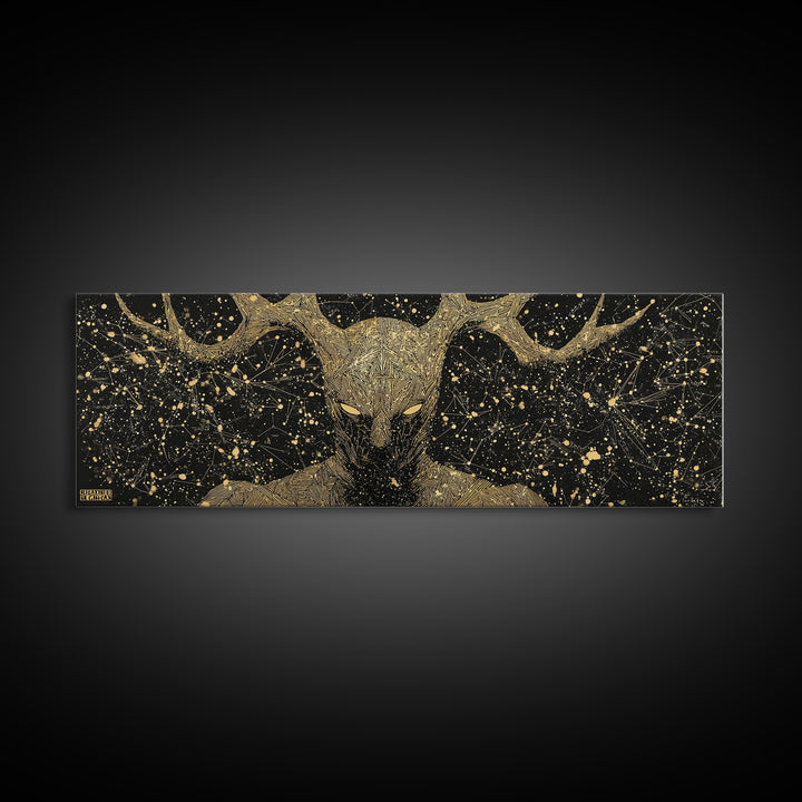 Crius Titan Of Constellations, Mythology Illustration Gold Canvas Print, Greek Titan Wall Art, Real Wood Frame
