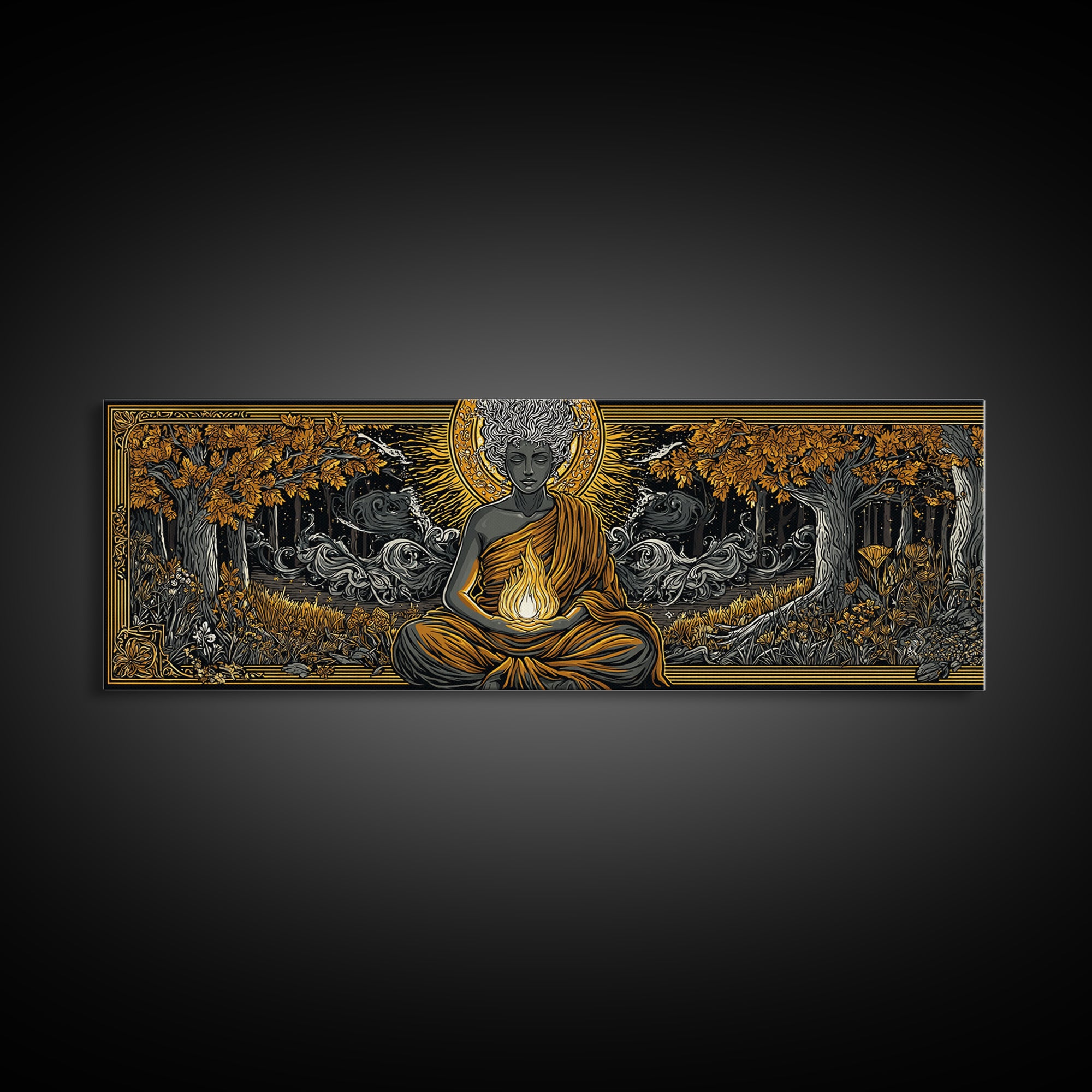 Hestia Gold Canvas Print, Greek Goddess Of Hearth And Fire, Mythology Wall Art, Real Wood Frame, Unique Luxury Home Decor