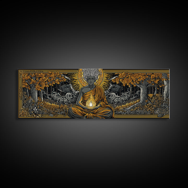 Hestia Gold Canvas Print, Greek Goddess Of Hearth And Fire, Mythology Wall Art, Real Wood Frame, Unique Luxury Home Decor