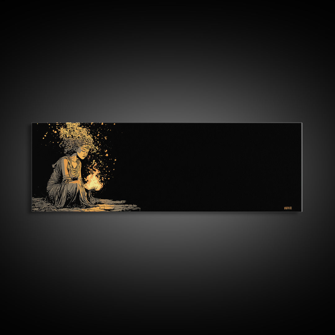Hestia Goddess Gold Canvas Art, Mythological Woman Wall Print, Greek Deity Of Home And Flame, Real Wood Frame, Collectible Decor