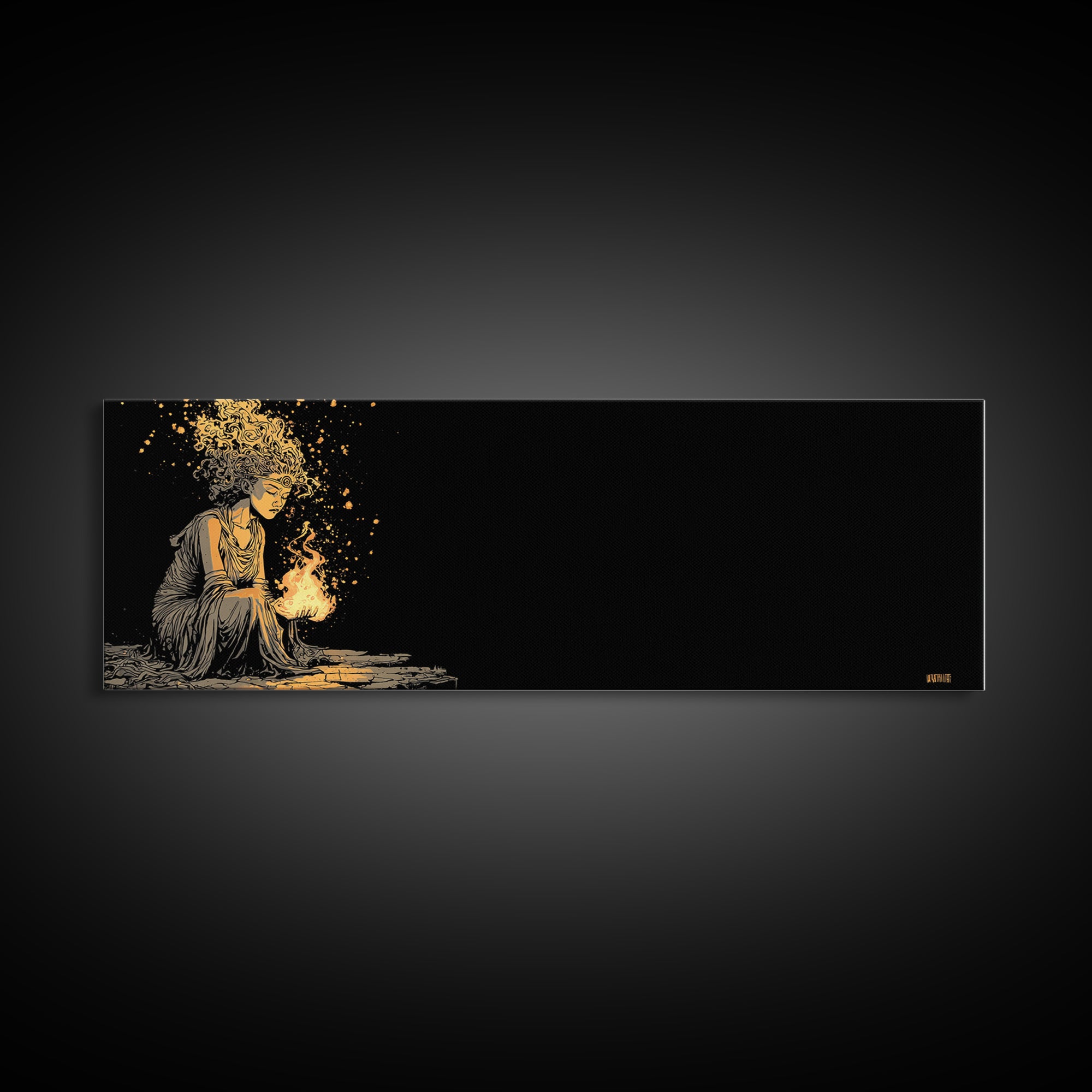 Hestia Goddess Gold Canvas Art, Mythological Woman Wall Print, Greek Deity Of Home And Flame, Real Wood Frame, Collectible Decor