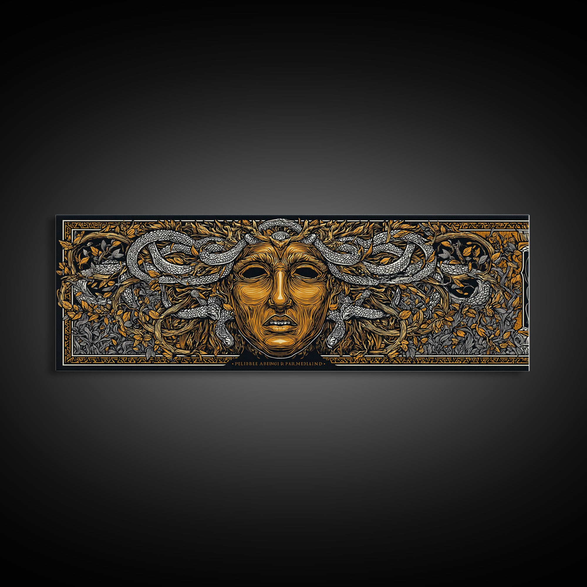 Medusa Myth Gold Canvas Print, Snake Goddess Wall Art, Ancient Greek Gorgon Illustration, Real Wood Frame, Dramatic Luxury Decor