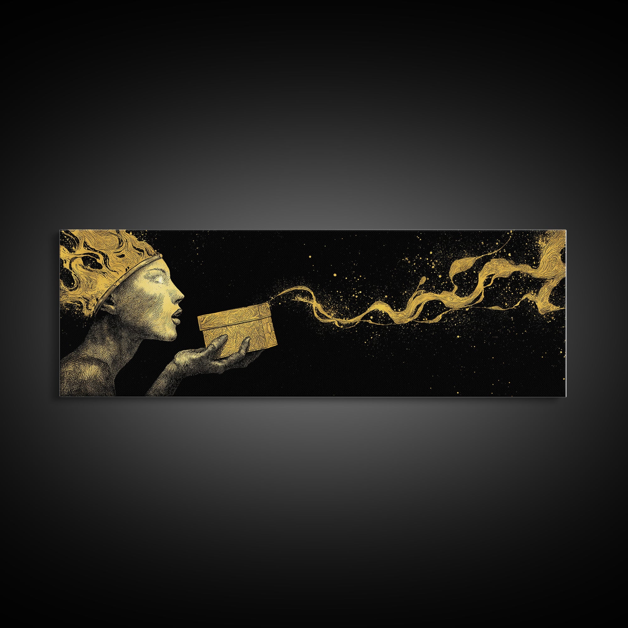 Pandora’s Gift Gold Canvas Print, Mythology Wall Art, Real Wood Framed Print, Luxury Goddess Artwork, Home Decor