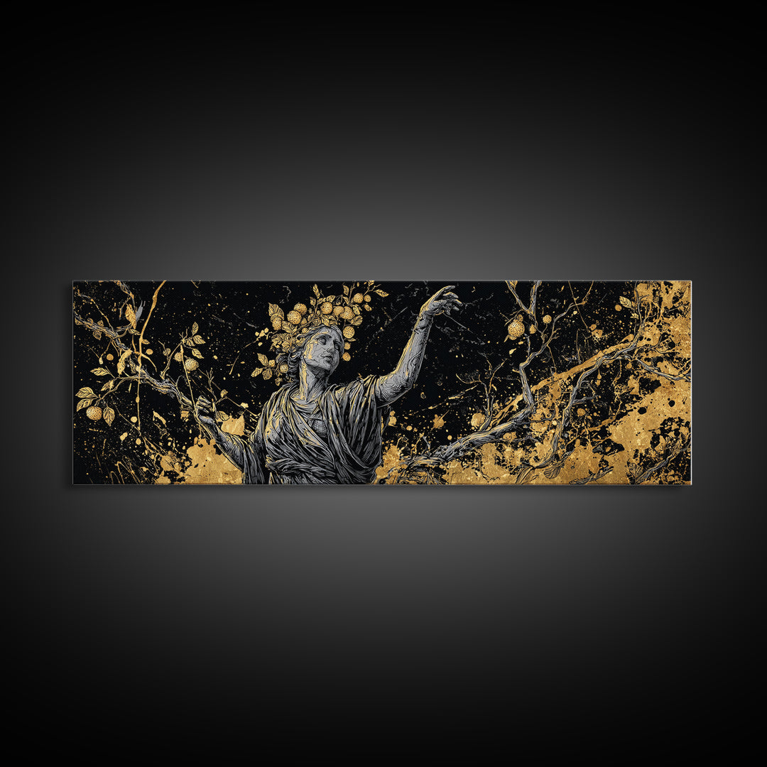Persephone Harvest Gold Canvas Print, Goddess Wall Art, Real Wood Frame, Mythology Artwork For Home Or Office