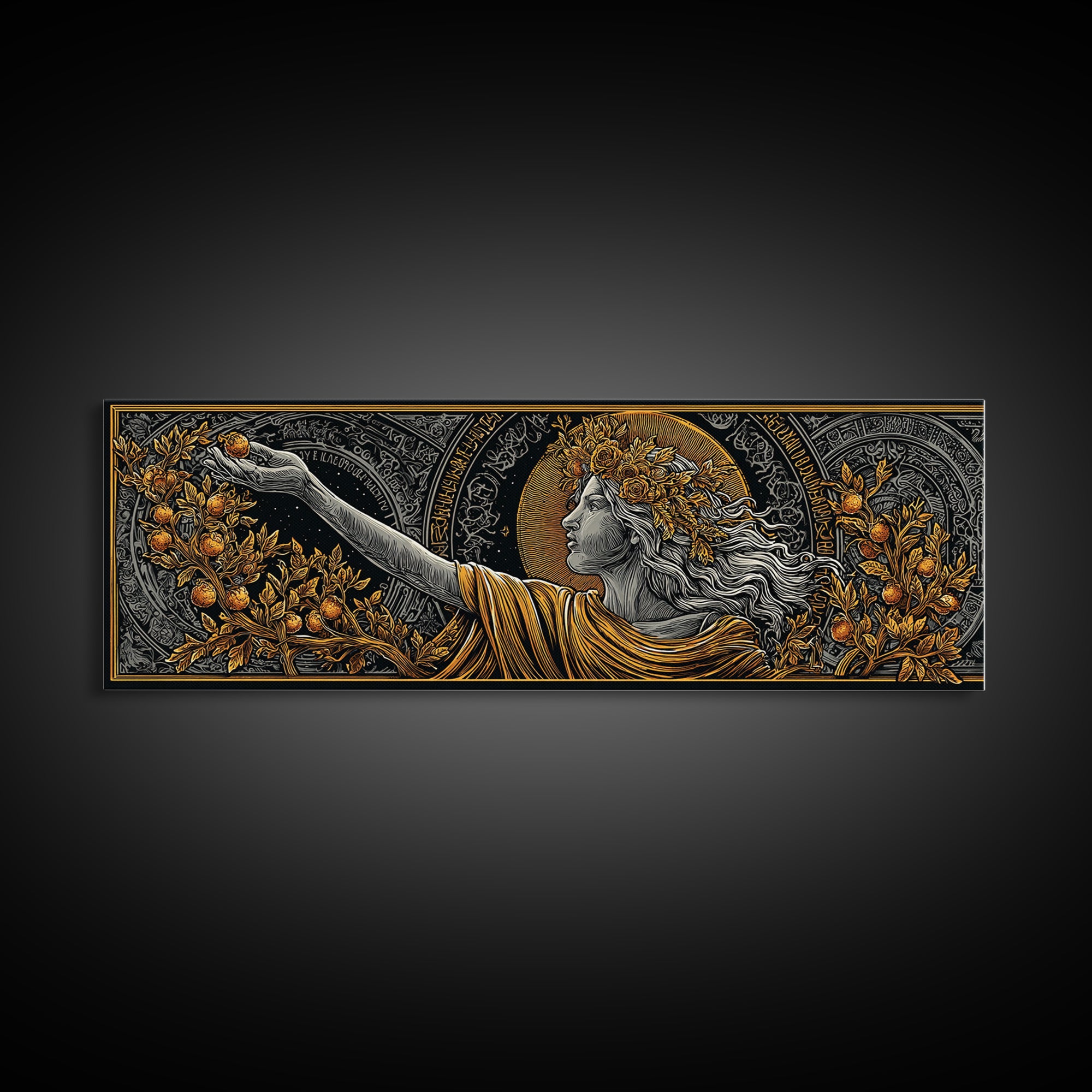 Persephone Crown Gold Canvas Print, Mythology Goddess Wall Art, Real Wood Frame, Luxury Decorative Artwork