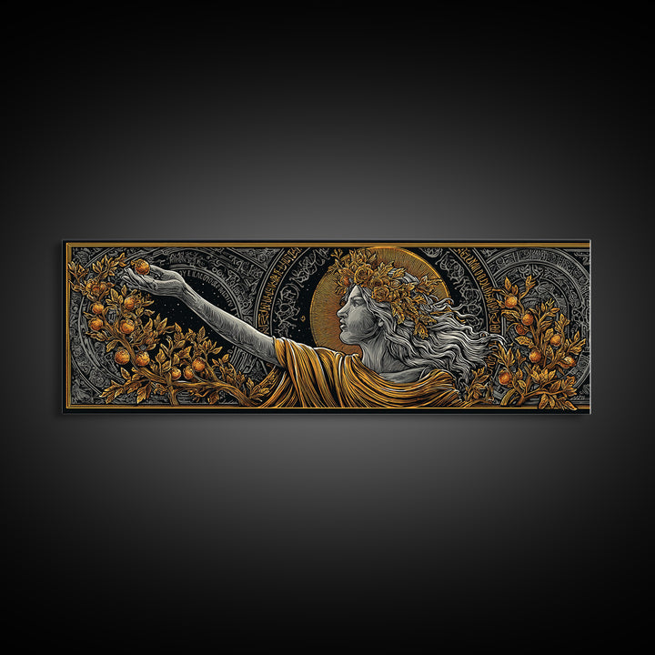 Persephone Crown Gold Canvas Print, Mythology Goddess Wall Art, Real Wood Frame, Luxury Decorative Artwork