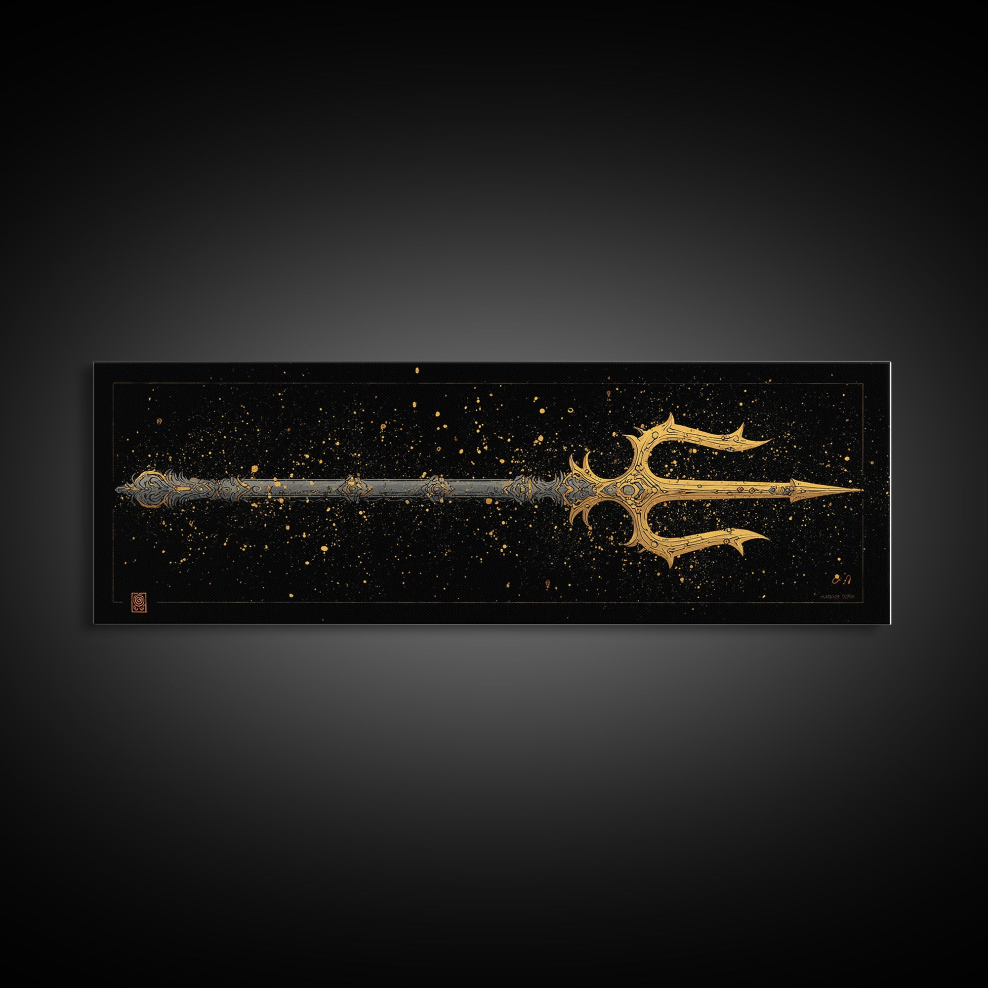 Poseidon Trident Gold Canvas Print, Mythology Wall Art, Real Wood Frame, Sea God Artwork For Home Or Office Decor