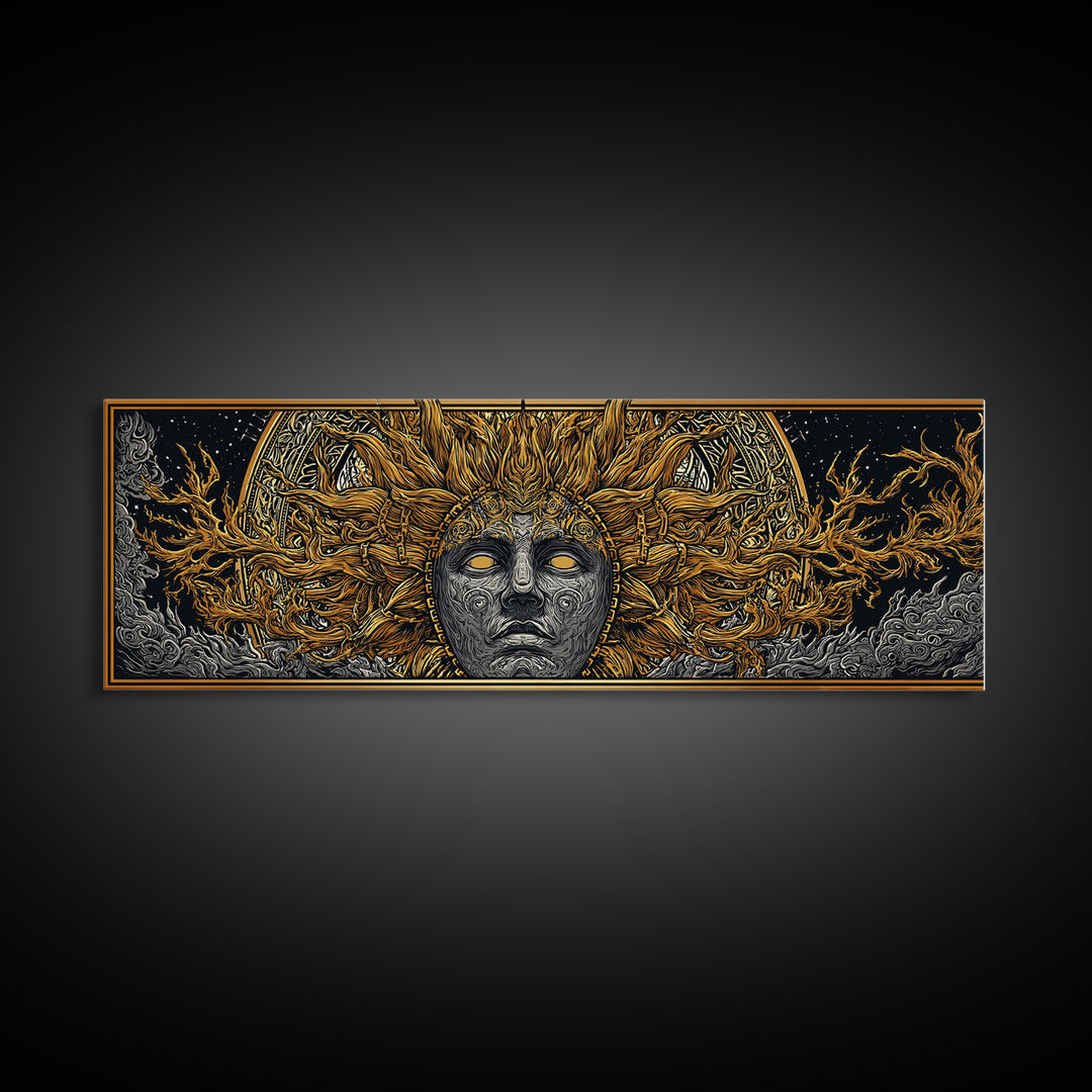 Prometheus God Gold Canvas Art, Mythology Inspired Wall Print, Real Wood Frame Canvas Print, Regal Decor Statement Piece