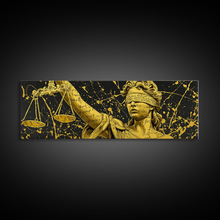 Themis Blind Justice Gold Canvas Art, Greek Goddess Wall Print, Real Wood Frame Canvas Print, Law And Justice Statue Artwork