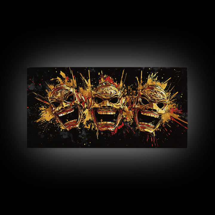 Skull Gold Canvas Print, Gothic Splatter Art On Canvas, Real Wood Frame Wall Décor, Macabre Dark Aesthetic Artwork