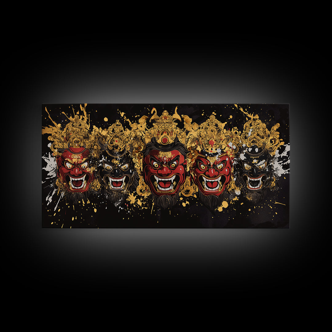 Abstract Mask Gold Canvas Print, Splatter Art On Canvas Wall Décor, Real Wood Frame, Gothic Dark Statement Artwork