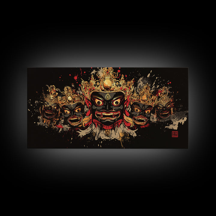 African Tribal Mask Gold Canvas Art, Ethnic Splatter Canvas Print, Real Wood Frame Wall Décor, Cultural Bold Statement Artwork