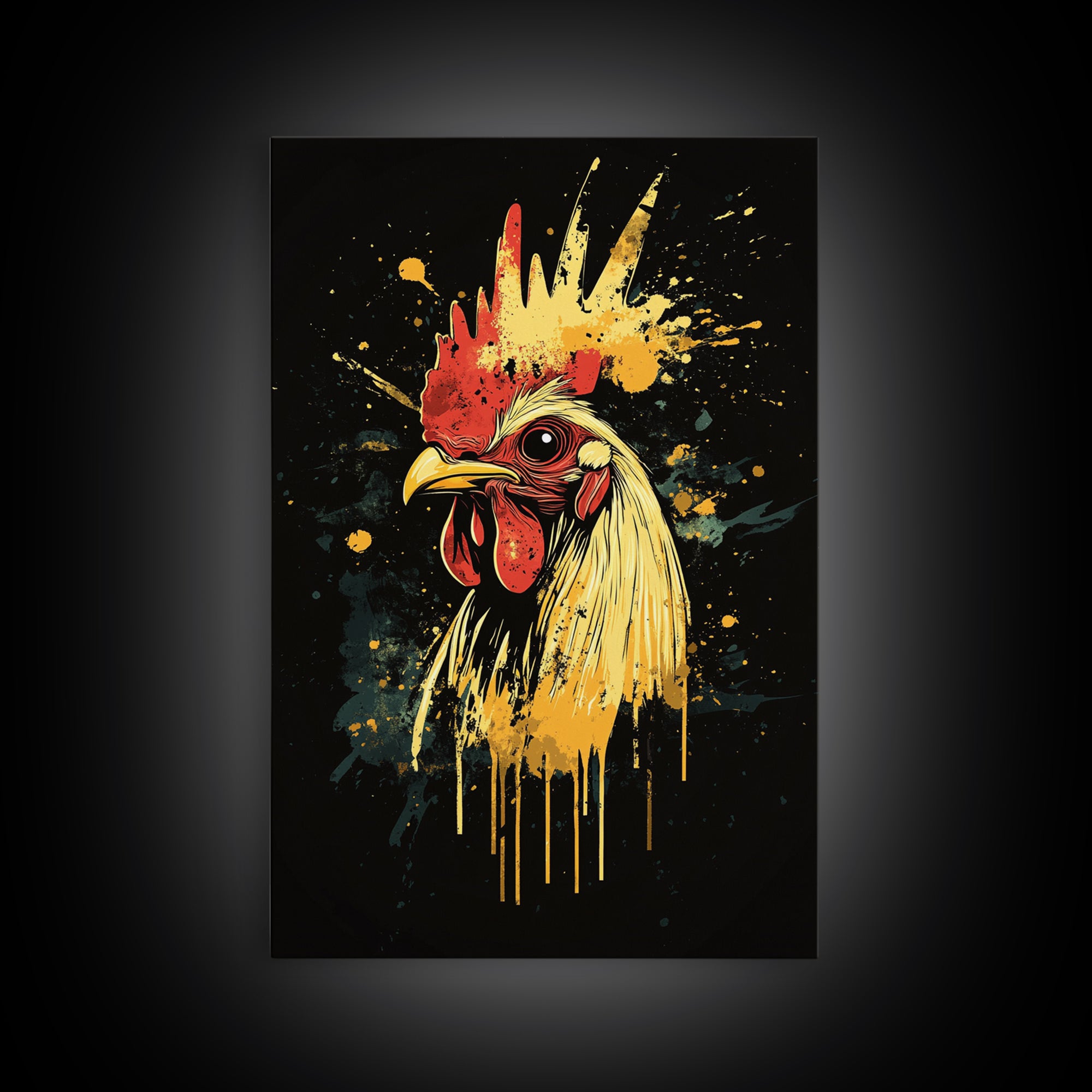 Baining Tribal Mask Gold Canvas Art, Splatter Style Face Artwork, Ethnic Tribal Wall Hanging Decor, Real Wood Frame