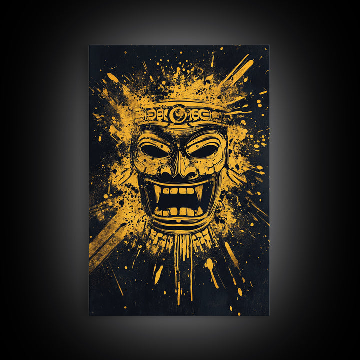 Shark Head Gold Canvas Print, Splatter Ocean Art, Fierce Predator Wall Decor, Real Wood Frame, Modern Marine Artwork