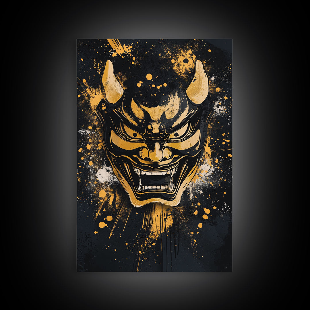 Deer Head Gold Canvas Print, Splatter Wildlife Wall Art, Rustic Modern Decor, Real Wood Frame, Bold Nature Inspired Artwork