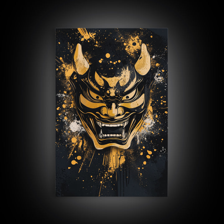 Deer Head Gold Canvas Print, Splatter Wildlife Wall Art, Rustic Modern Decor, Real Wood Frame, Bold Nature Inspired Artwork