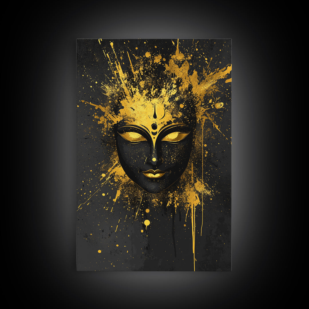 Goddess Face Gold Canvas Print, Spiritual Wall Decor, Sacred Feminine Art, Real Wood Framed Modern Gold Artwork